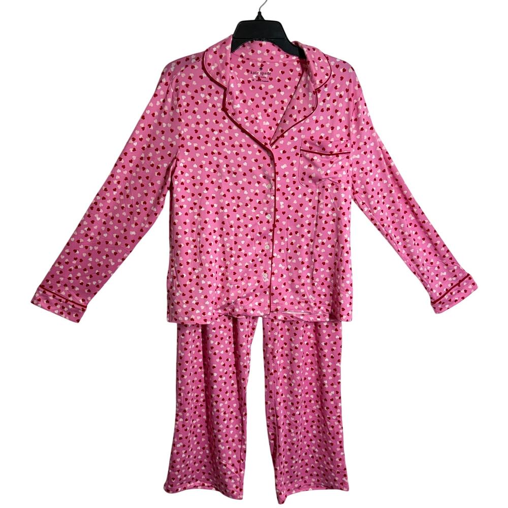 NWT Kate Spade Pink Heart Pajama Set Long Sleeve size M